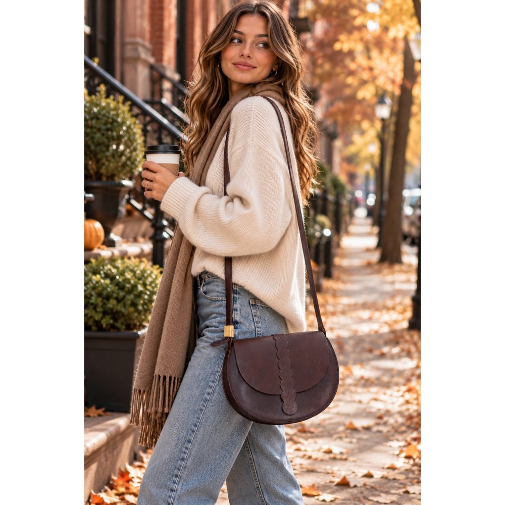 Clare V Shoulder Bag Brown Leather Saddle Crossbody French Girl Quiet Luxury - Picture 2 of 12